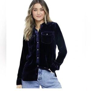 J. Crew Navy Blue Velvet Classic Fit Long Button Up Shirt Plus Size 20 NWT